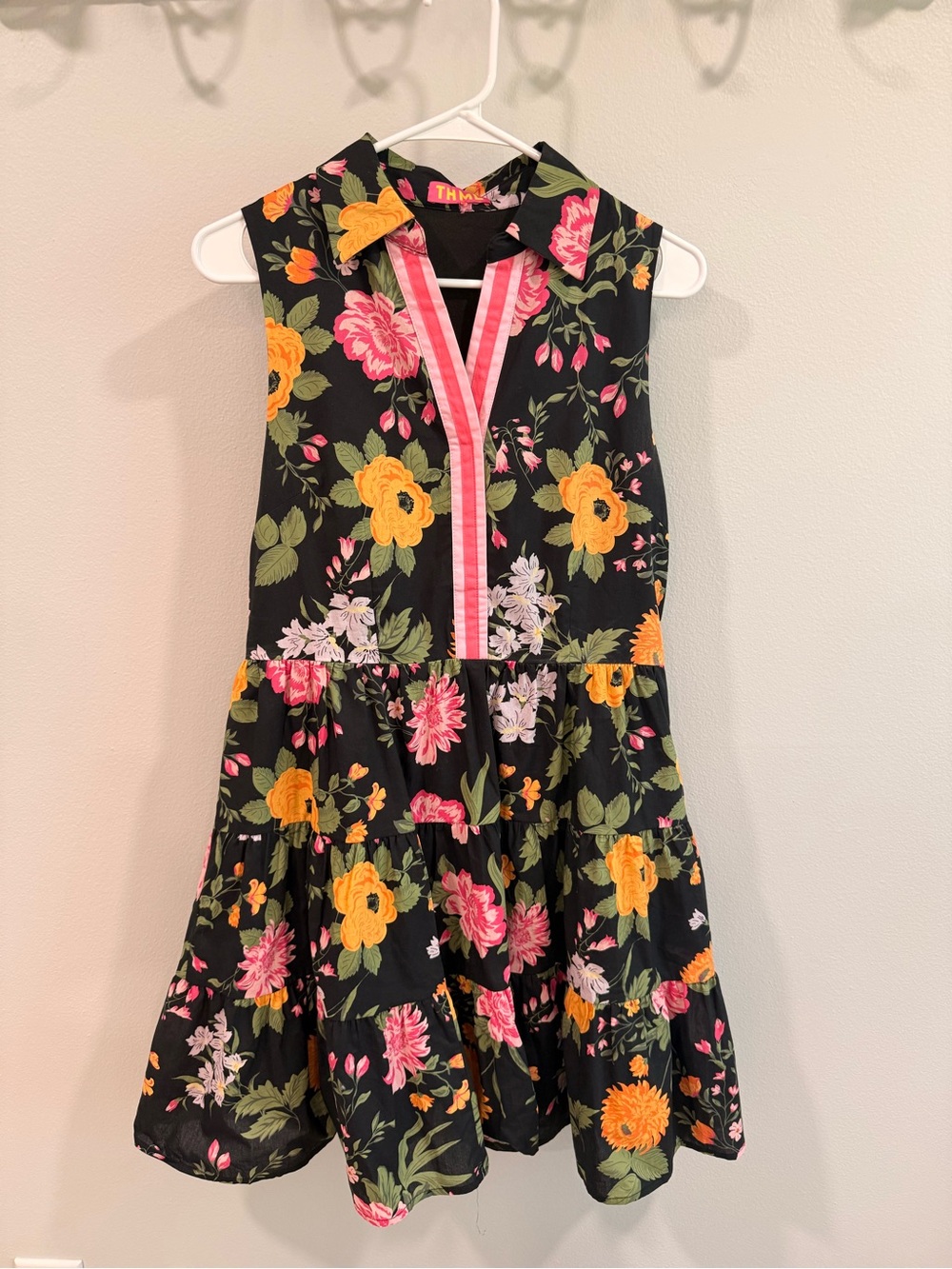 THML Black Floral Tiered Dress with Pink & Yellow Accents